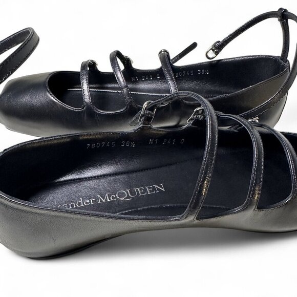 Alexander McQueen Strappy MaryJane Black Leather Caged Ballet Flat sz EU 36.5 - Picture 10 of 15